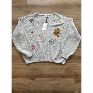JS Millenium Womens Embroidered V-Neck Wool Blend Sweater Grey NWT Embroidered